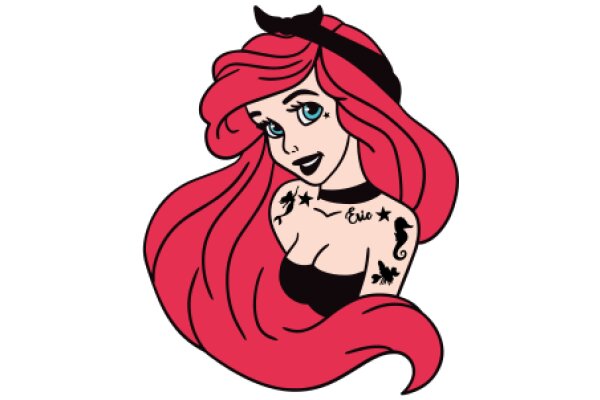 Stylized Cartoon Character with Red Hair and Tattoos