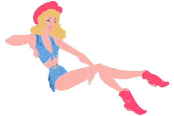 Stylish Cartoon Character: A Blonde Woman in a Blue Jumpsuit and Pink Shoes