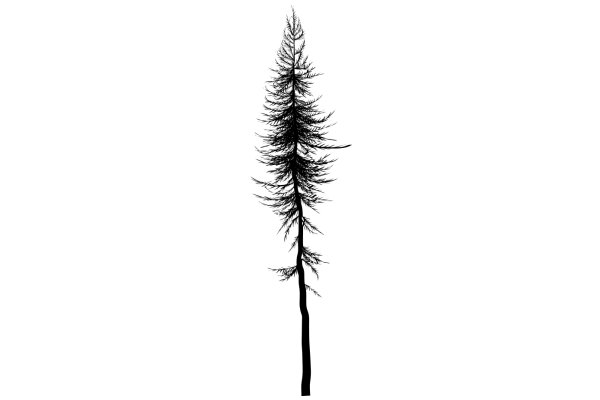 A Silhouette of a Tall, Slim Tree Against a White Background