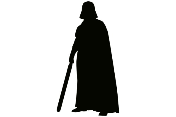 Silhouette of a Figure with a Cane, Set Against a White Background