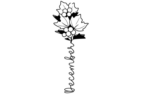 Stylized Illustration of a Grapevine with Curly Stems and Leaves