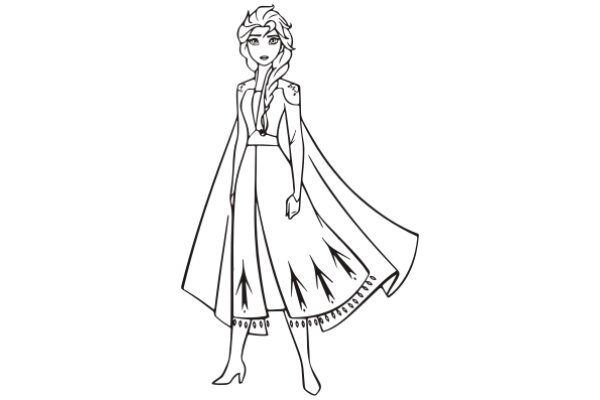 Stylized Illustration of a Female Character with a Cape and a Braid