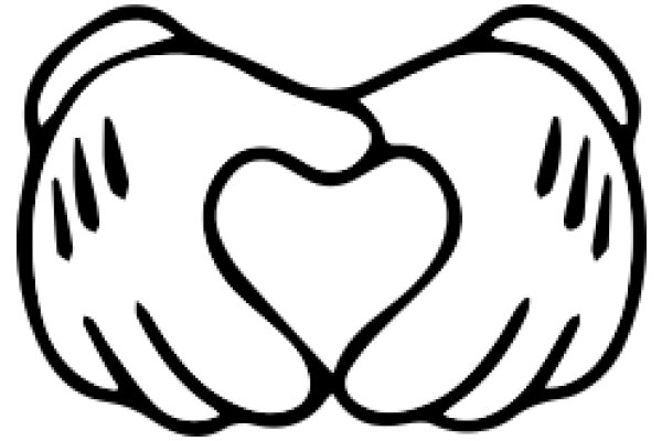 A Simple, Line Drawing of Two Hands Holding a Heart