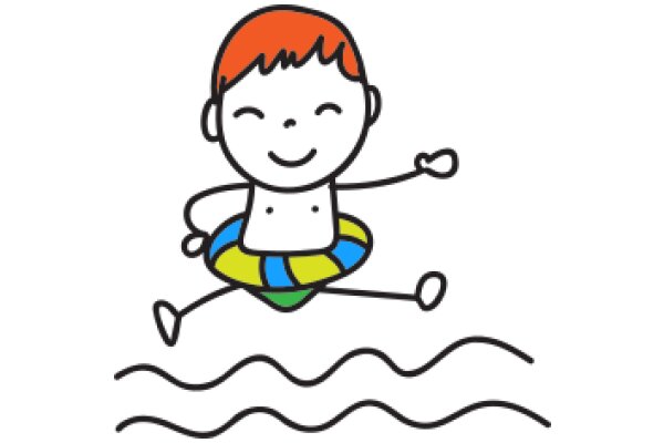 A Playful Cartoon of a Boy Enjoying a Day at the Beach