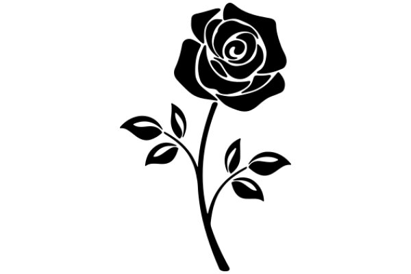 Silhouette of a Rose and its Leaves