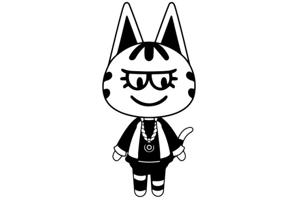 Stylized Cartoon Character of a Cat with a Smile and a Necklace