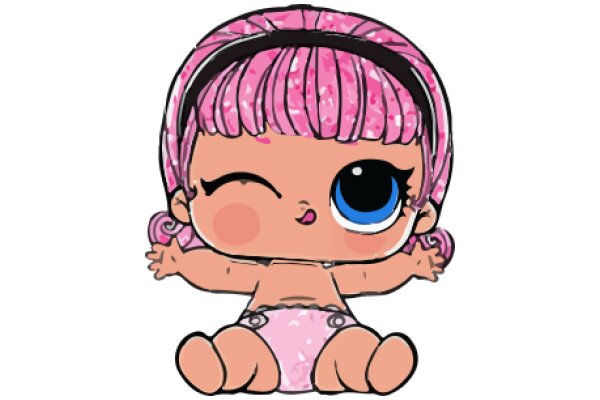 Adorable Cartoon Character with Pink Hair and Blue Eyes