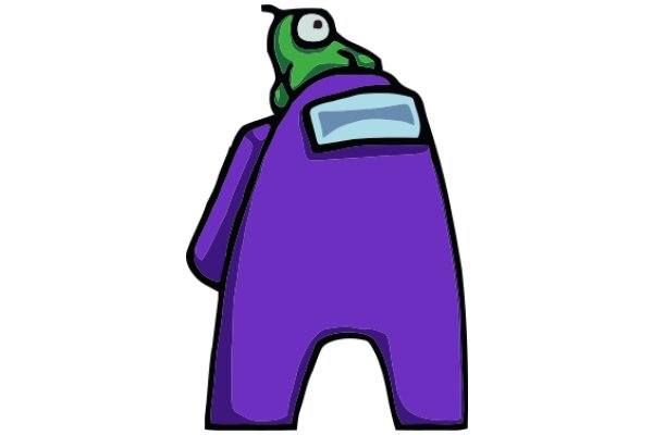 Vibrant Purple Cartoon Character with a Green Hat and a Blue Backpack