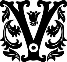 Stylized Black and White Letter 'V' with Floral Designs