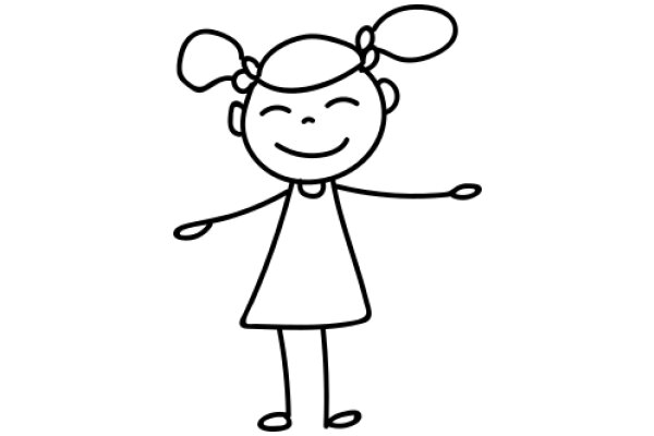 A Simple Line Drawing of a Happy Girl with Pigtails