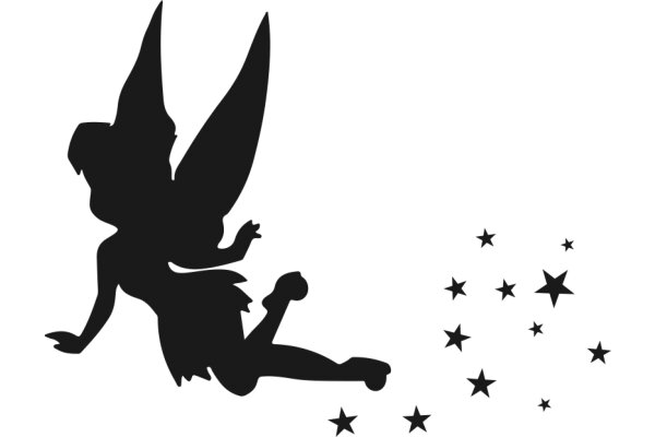 Silhouette of a Tinkerbell-like Fairy with Stars in the Background