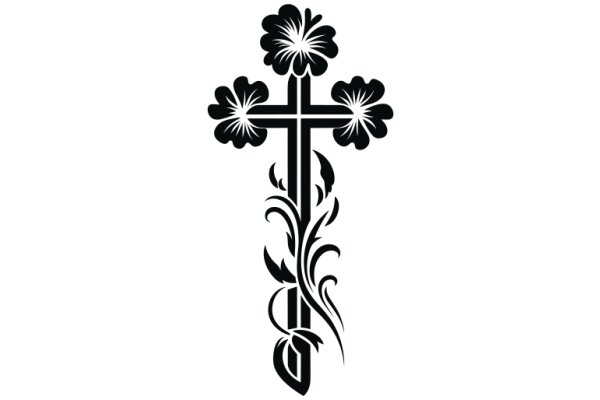 Monochrome Cross with Floral Design