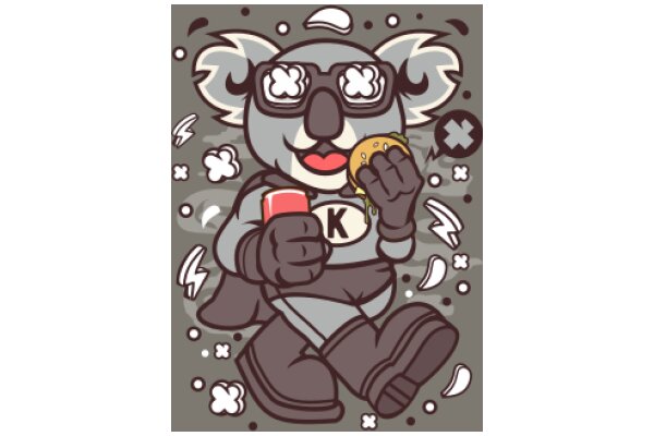 A Playful Illustration of a Kangaroo Character Enjoying a Burger and a Soda