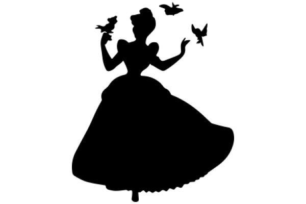 Silhouette of a Cinderella Figure with Birds