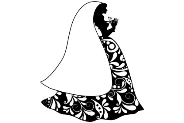 Silhouette of a Bride with a Bouquet of Flowers