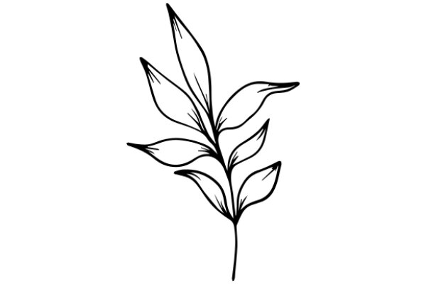 Stylized Line Drawing of a Plant with Leaves