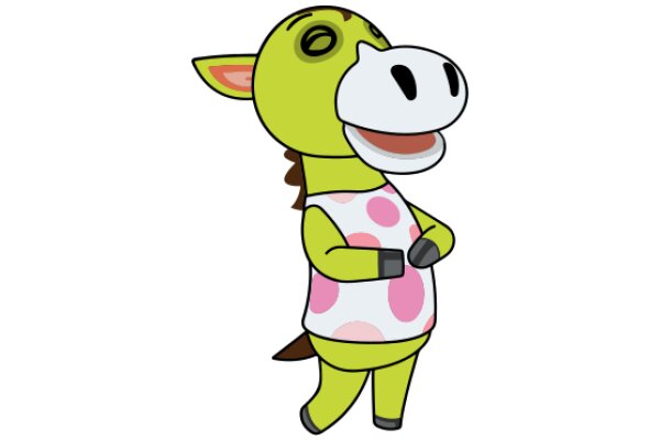 A Playful Cartoon of a Green Horse with a Pink Dot Shirt