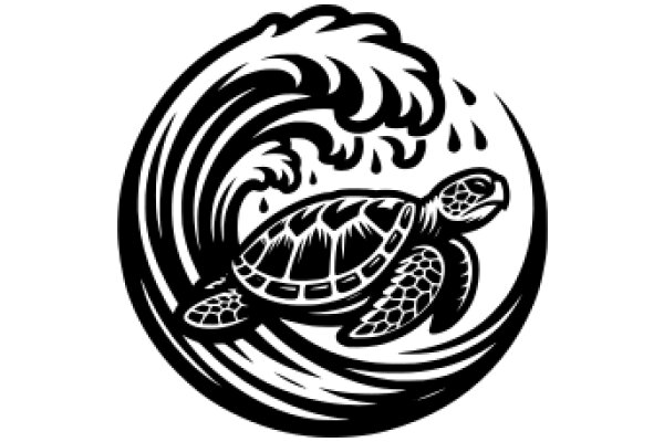 Stylized Illustration of a Turtle Riding a Wave