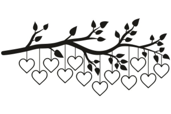 Silhouette of a Branch with Hearts Hanging from It