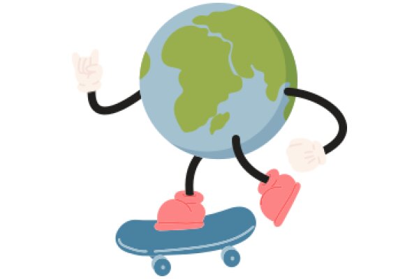 An Illustration of Earth on a Skateboard, with a Friendly Alien Character