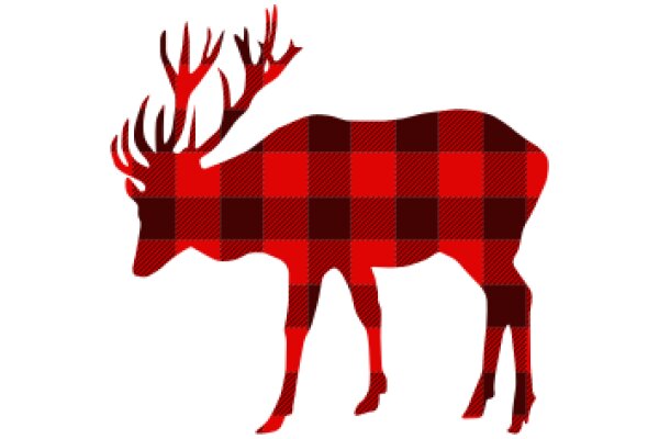 Stylized Red and Black Plaid Deer Silhouette