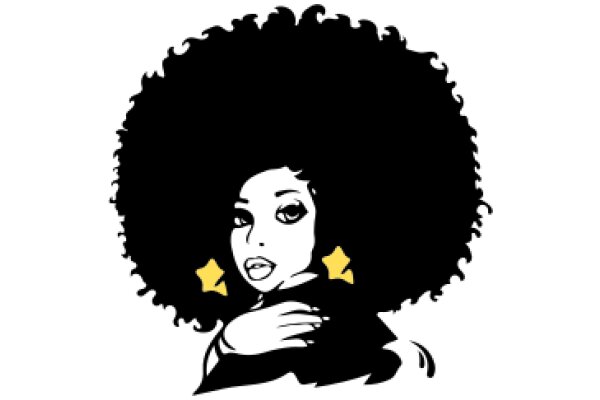 Stylized Portrait of a Woman with Afro Hair and Yellow Star Earrings