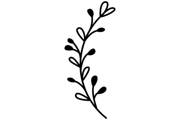 Stylized Black Line Art of a Plant with Leaves and Stems