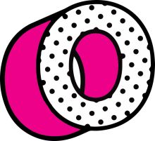 Vibrant Logo Design: A Playful Pink and White Doughnut with a Black Outline