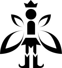 Stylized Icon of a Person with a Crown, Surrounded by Leaf-like Designs