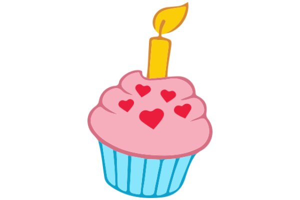 Celebratory Cupcake with a Lit Candle and Heart-Shaped Sprinkles