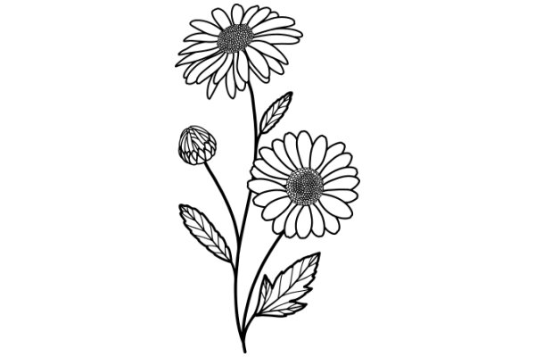 Floral Illustration: A Simple Yet Elegant Drawing of Daisies and Leaves