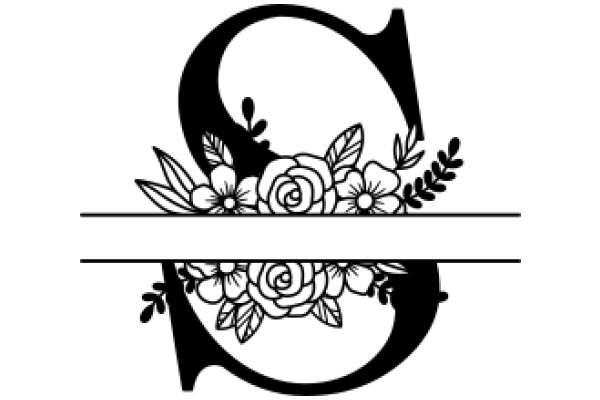 Stylized Floral Design with a Crescent Moon