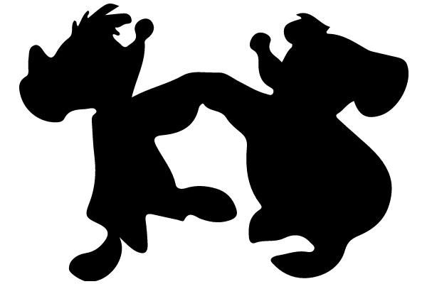 Silhouette of Two Cartoon Dogs in a Hug