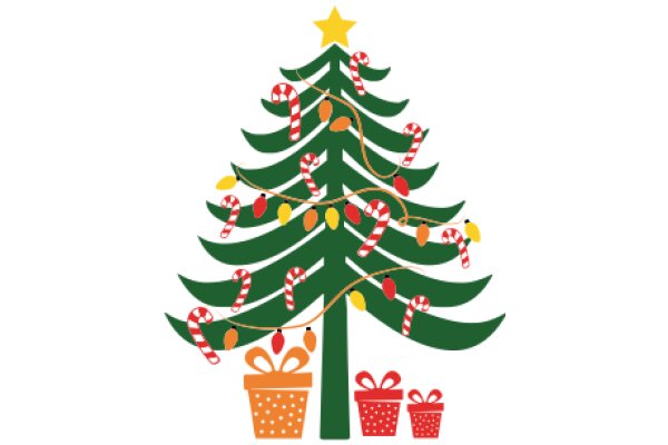 A Festive Christmas Tree Illustration with Gifts and Decorations