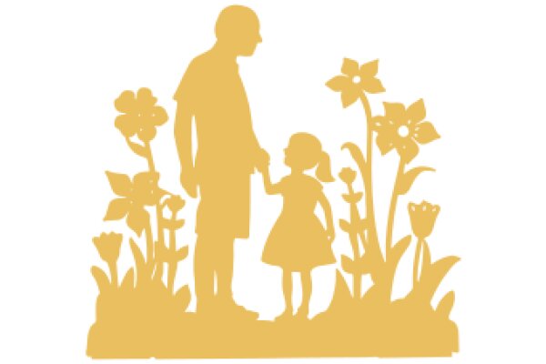 A Silhouette of a Father and Daughter in a Garden