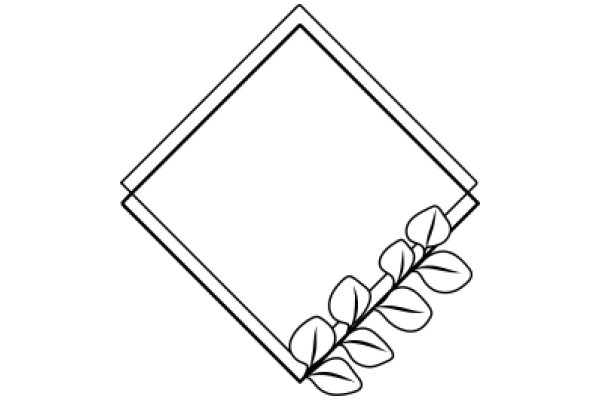 Simplistic Line Drawing of a Rectangle with Leaves