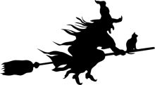 A Silhouette of a Witch and Her Cat on a Broomstick