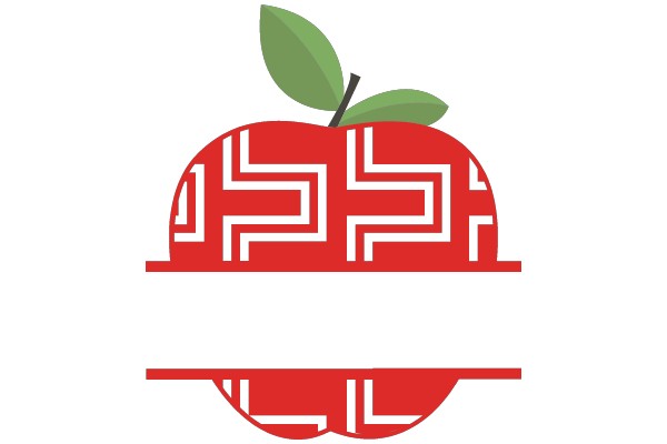 Vibrant Apple with Geometric Design and Green Leaf, Set Against a White Background