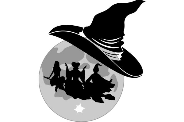 A Magical Night: Silhouette of Three Women and a Wizard's Hat