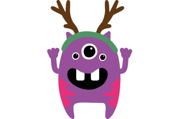 Vibrant Purple Cartoon Character with Antlers and a Big Smile