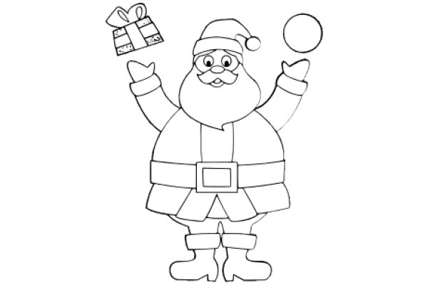 A Festive Santa Claus with a Gift and a Ball