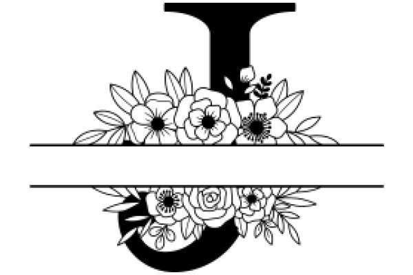 Monochrome Floral Design with Letter 'T'