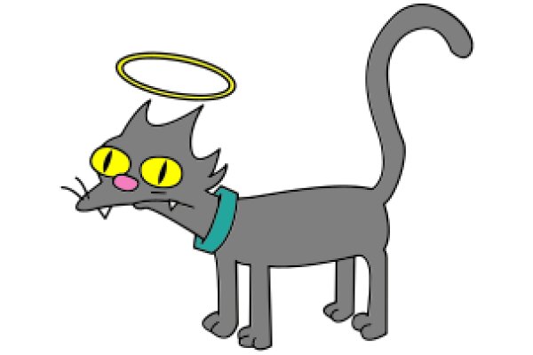 A Whimsical Cartoon of a Cat with a Halo and a Yellow Hue