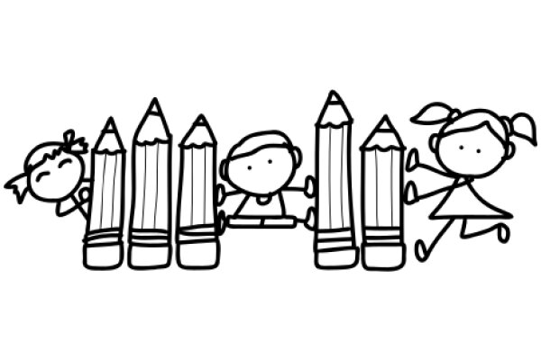 A Whimsical Lineup of Pencils and a Girl, All Drawn in