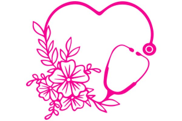 A Pink Stethoscope with a Heart-Shaped Design and Floral Accents