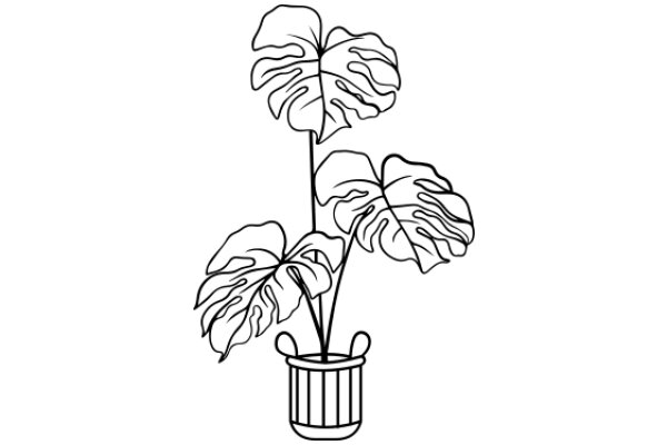 A Simple Line Drawing of a Potted Plant with Leaves