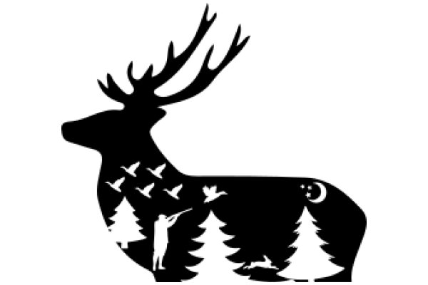 Silhouette of a Deer with a Forest Scene