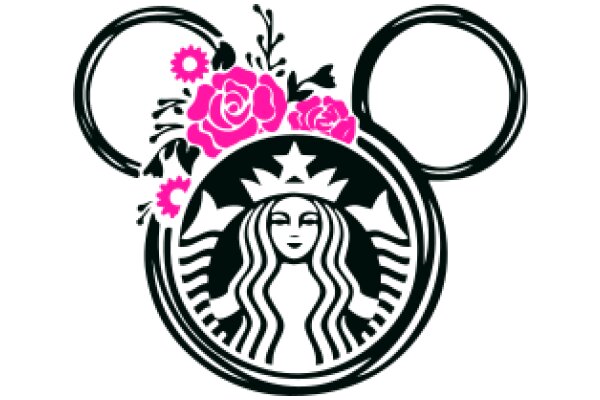 Stylish Starbucks Logo with Flower Crown and Pink Roses