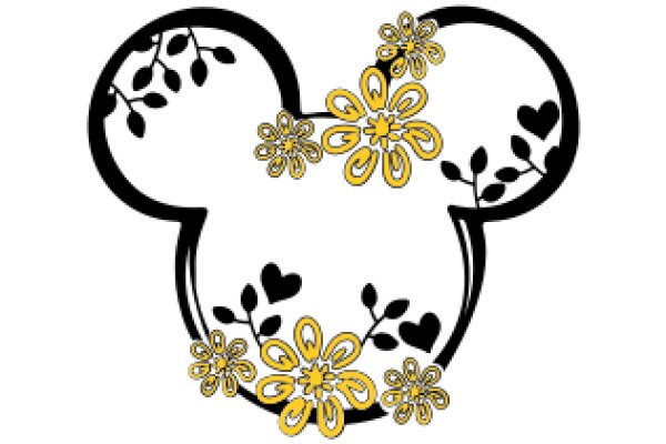 Whimsical Mickey Mouse Ear Design with Floral Accents and Heart Shapes