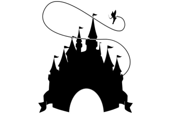 Silhouette of a Castle with a Dragon and a Flag